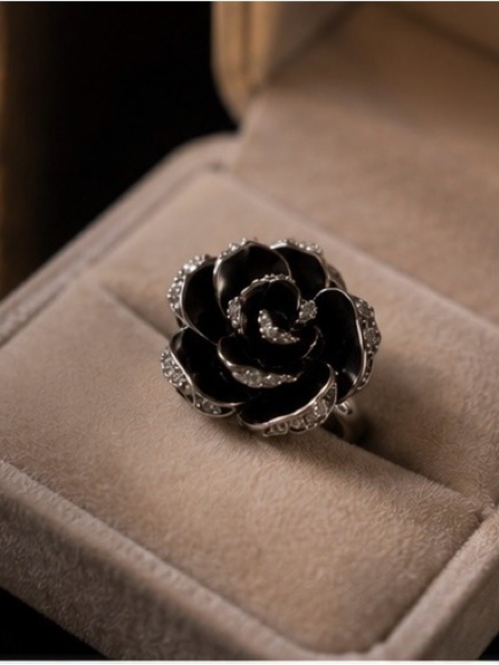 Black Rose Statement Ring for Women - Picture 3 of 3